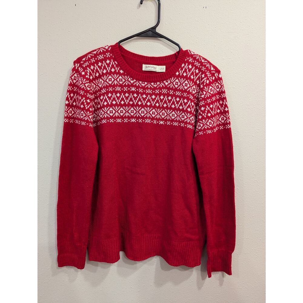 Women's Red and White knit Fair Isle style sweater by Faded Glory size L (12/14)